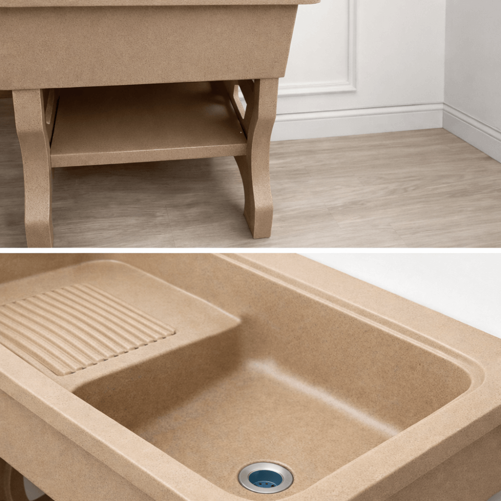 อ่างล้างจานขาตั้ง หินควอตซ์ 1 หลุม  1 ที่พัก DINOSAUR WASHTUB สี SAND_3